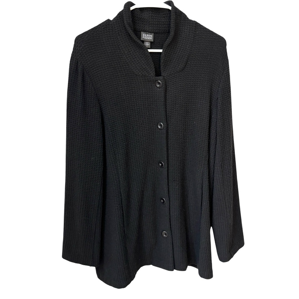 Eileen Fisher Waffle Knit Jacket Women’s Size Large Black New Without Tags